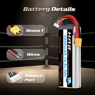 HRB 4S Lipo Battery 5000mAh 14.8V 50C XT60 RC Lipo Battery Compatible with RC Helicopter Airplane Car Boat Truck