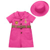 Baby Safari Outfit Wild One Birthday Outfit Girl Short Sleeve Safari Jumpsuit with Hat Toddler Zoo Keeper Costume Rose Red 6-12