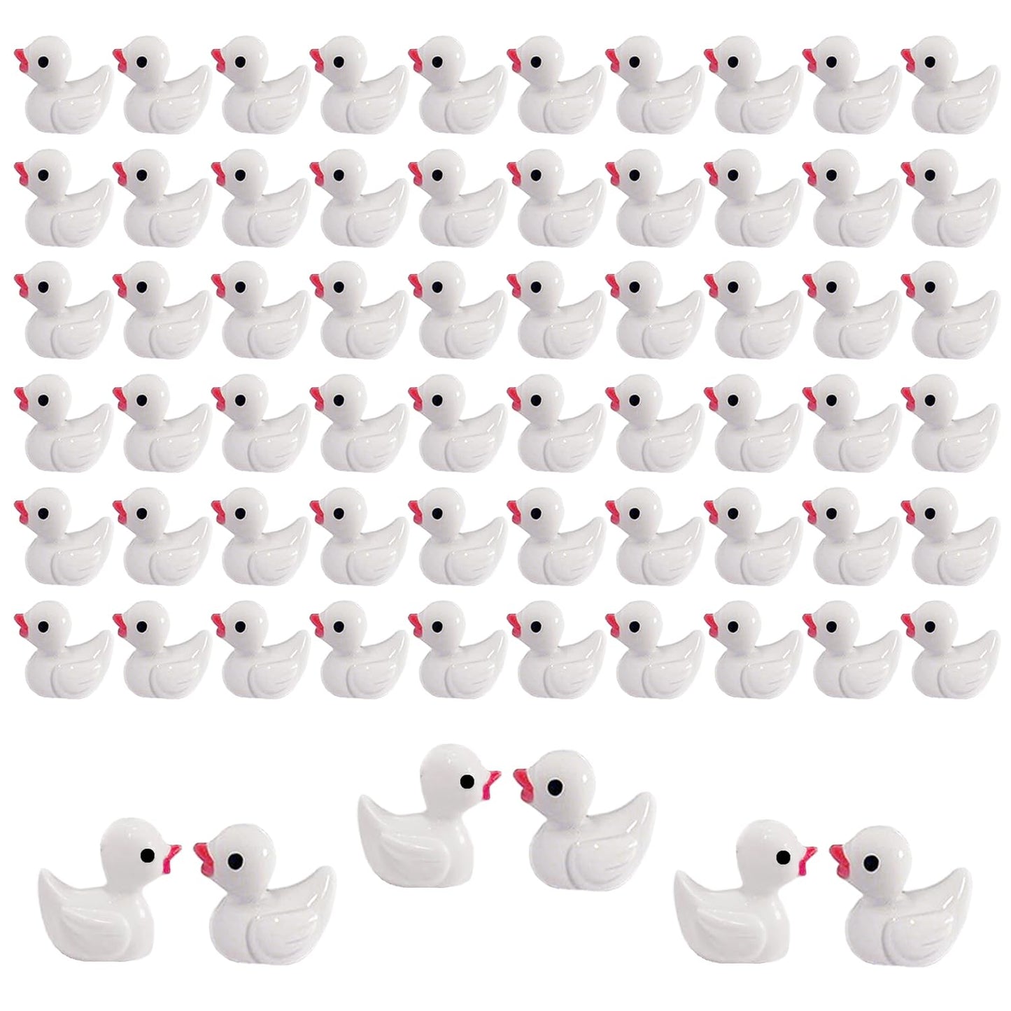 Kuanfine 60 Pcs Tiny Duck Figures Mini Resin Duck Luminous Miniature Ducks Bead For Garden Landscape Aquarium Decoration(White)