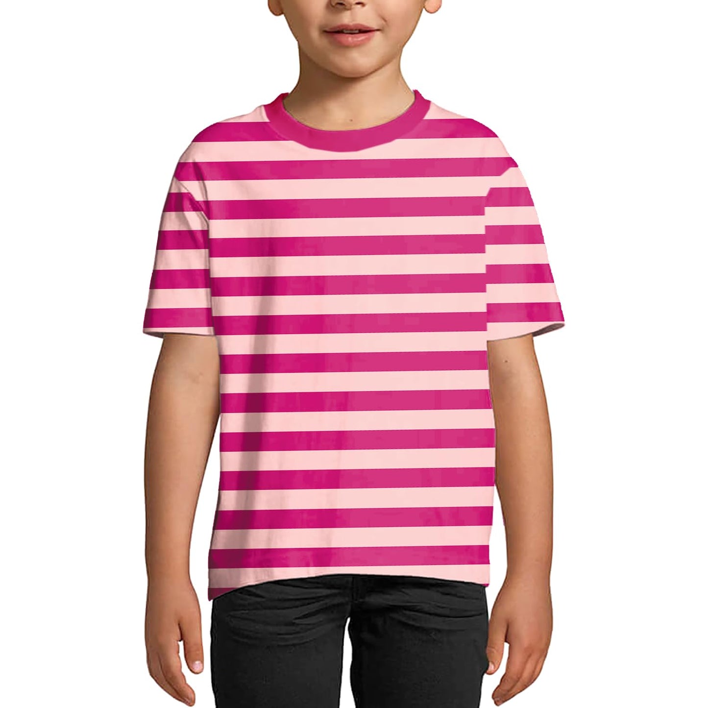 Halloween Kids Cheshire Cat Costume Pink Striped Shirt Girls Casual Summer Top 9-10 Years