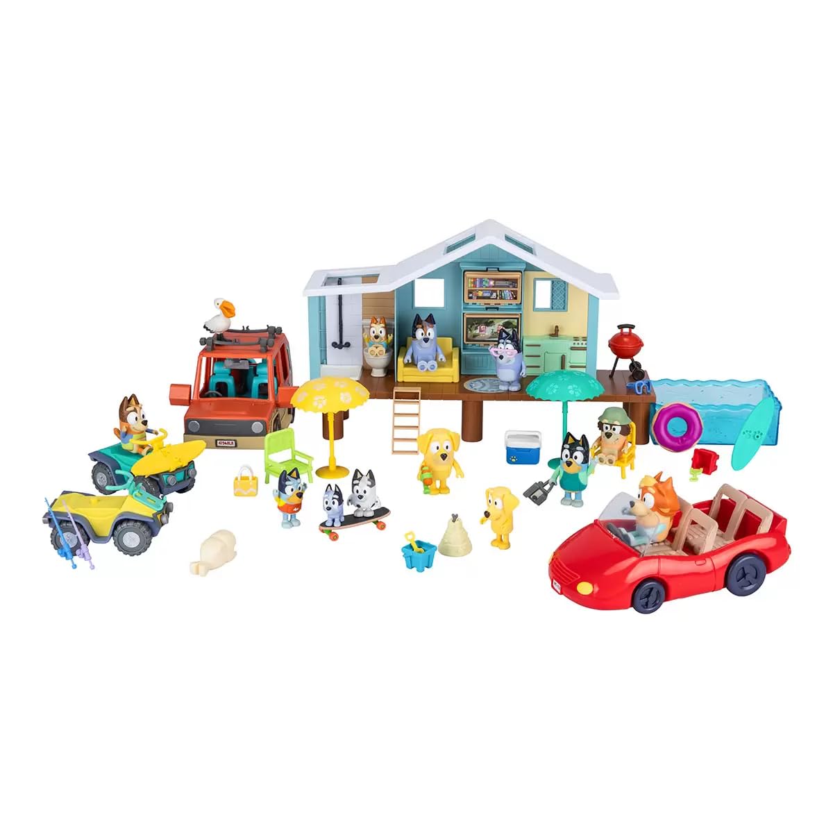 Bluey Friends & Family Beach Set- House Playset 45 Piece Ultimate Mega Set-Large-Includes Sticker Sheet!