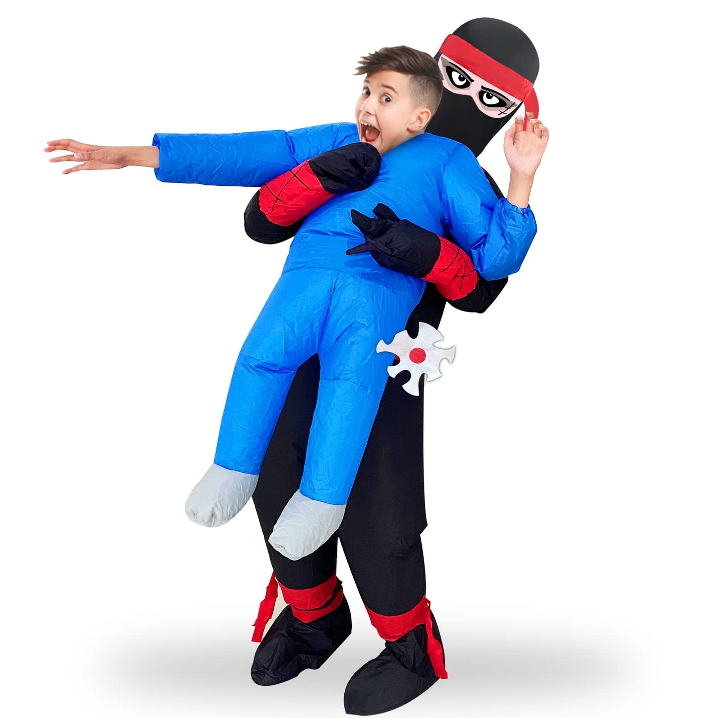 Camlinbo Halloween Inflatable Costume For Kids Boys Ninja Holding Person Scary Halloween Costume Blow Up Party Cosplay