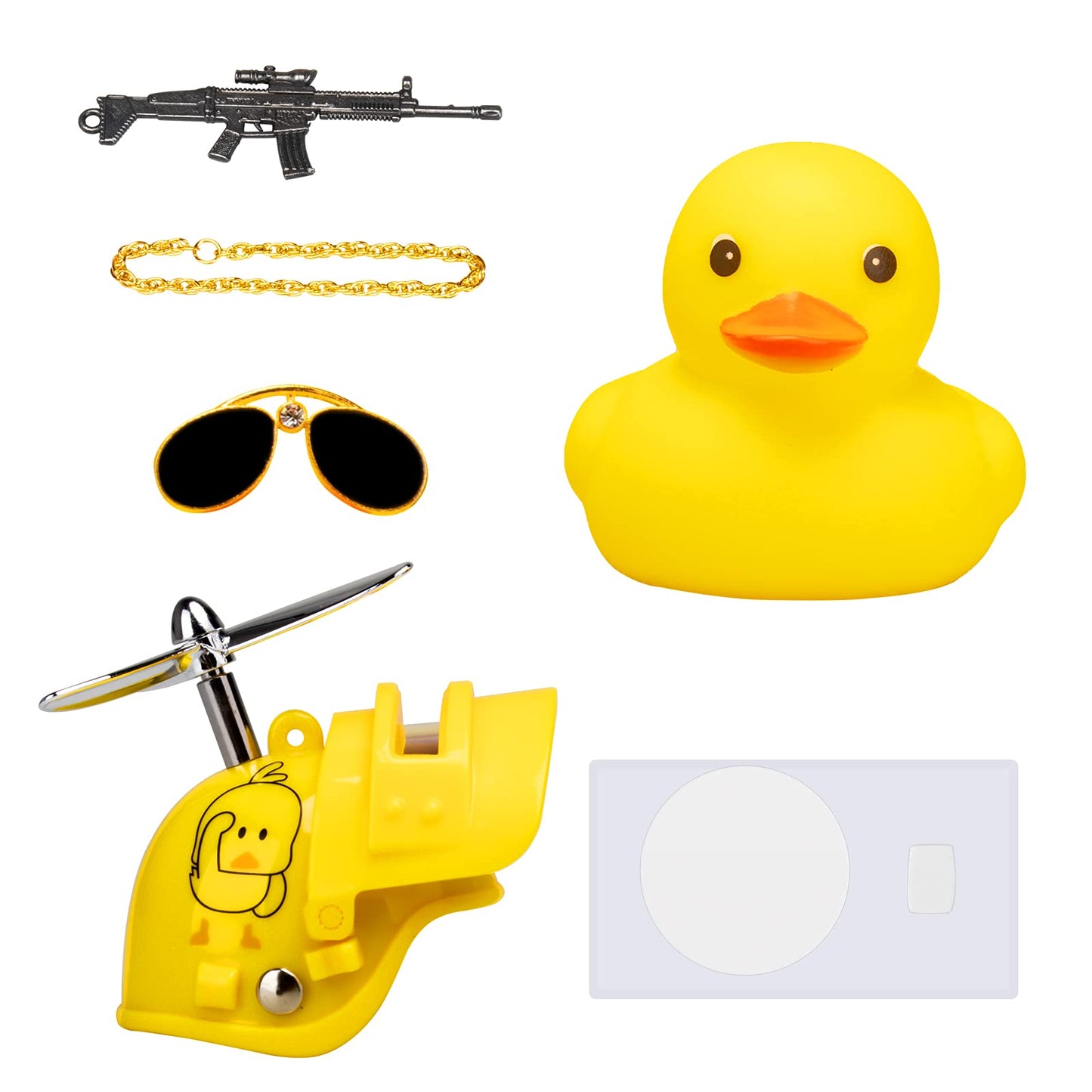 Wonuu Rubber Yellow Duck Toy Car Ornaments Cool Duck Car Dashboard Decorations With Propeller Helmet Sunglasses (Duck-Yellow G)
