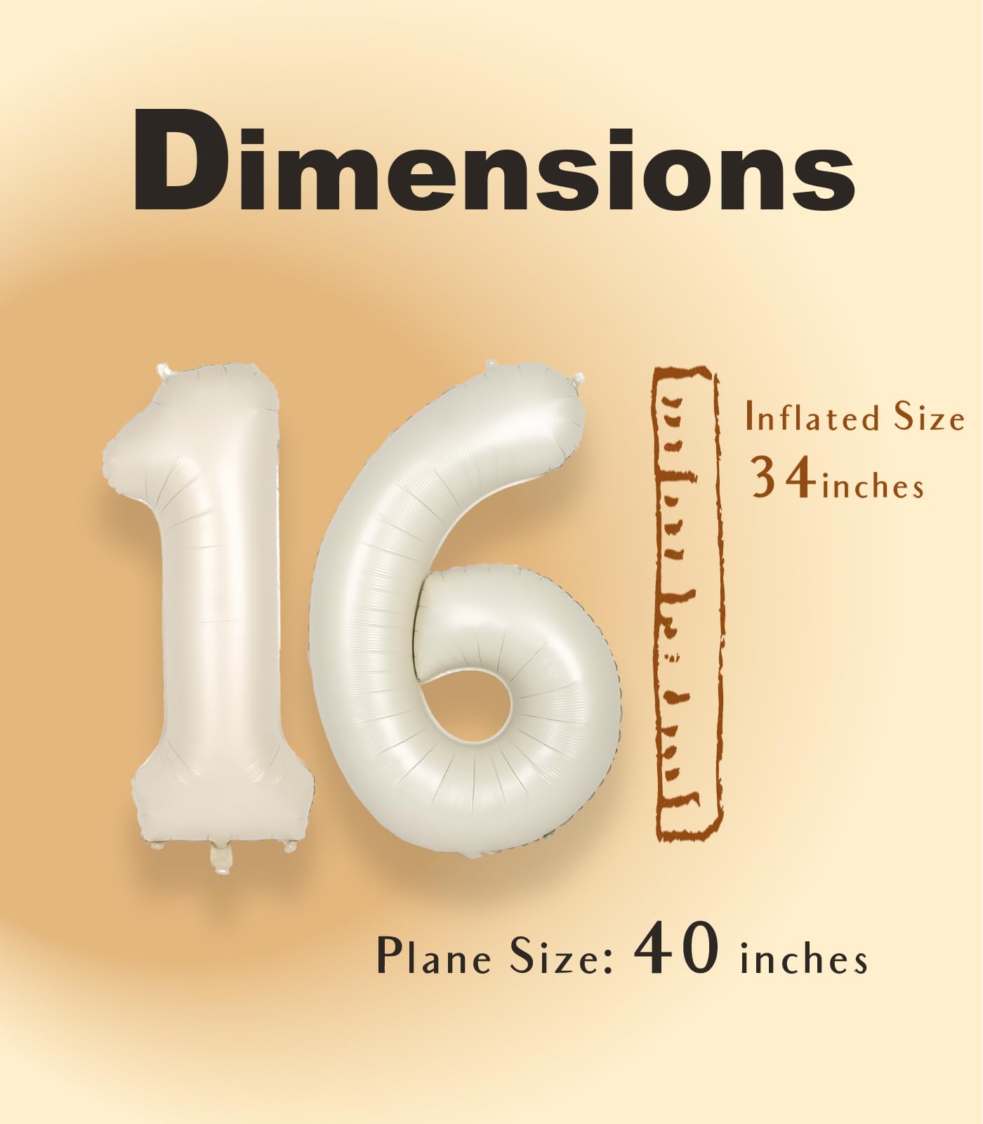 Suwen 40 Inch Cream White Large 16 Number Balloons Big Foil Helium Number Balloons 0-9 Jumbo Happy 16Th Mylar Birthday Party Dec