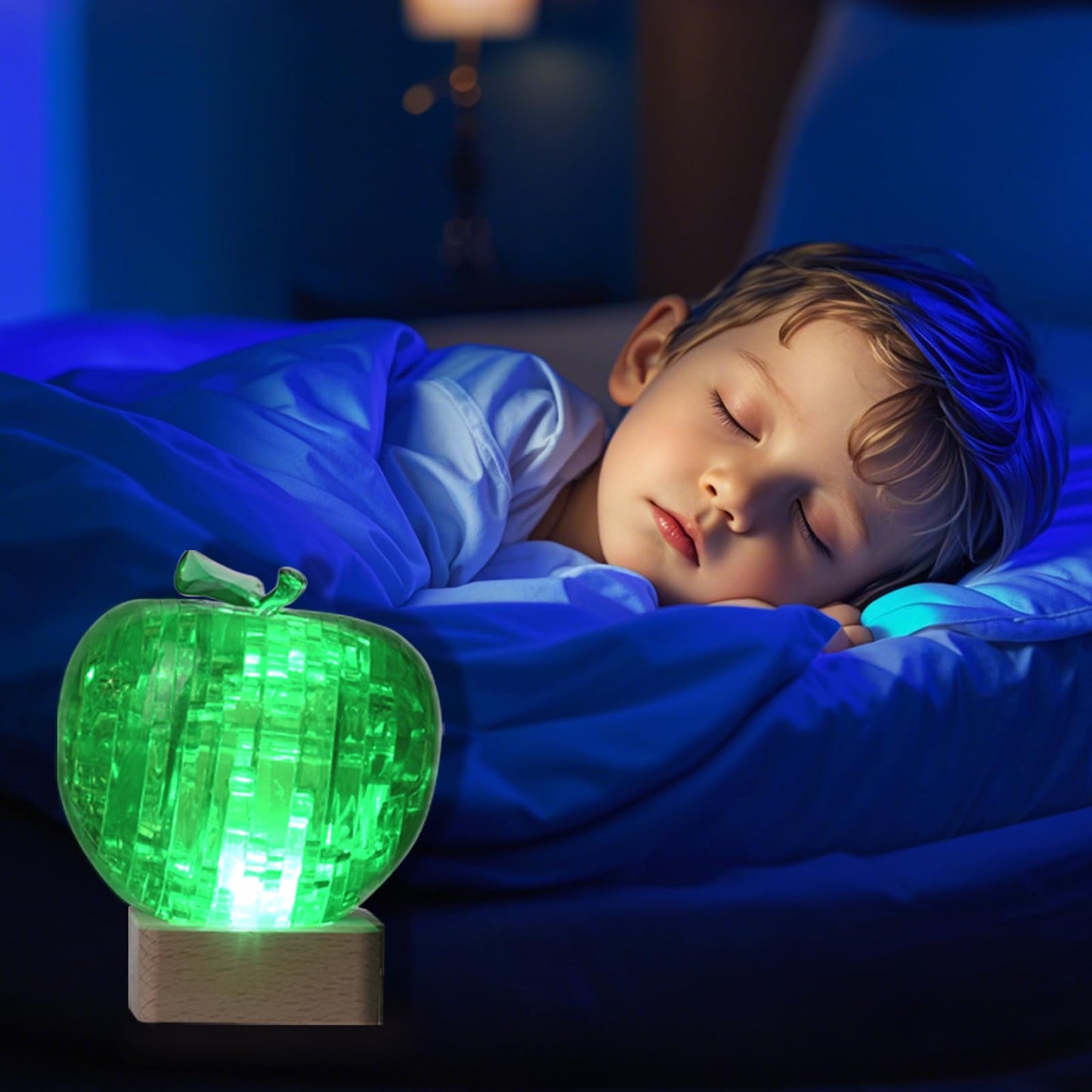 3D Crystal Puzzle, Night Light with Base, DIY Crafts for Teens, Birthday Gifts for Boys and Girls, Plastic Apple DIY Puzzle Bloc