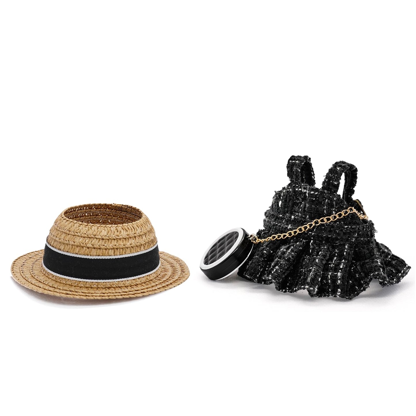 Doll Clothes for 17cm Dolls enhanced Handmade with elegant Chic Style Set 3 Piece Set Including a Clothes Black Bag and Straw Hat High-End Dolls Accessories for Play & Display for Play & Display