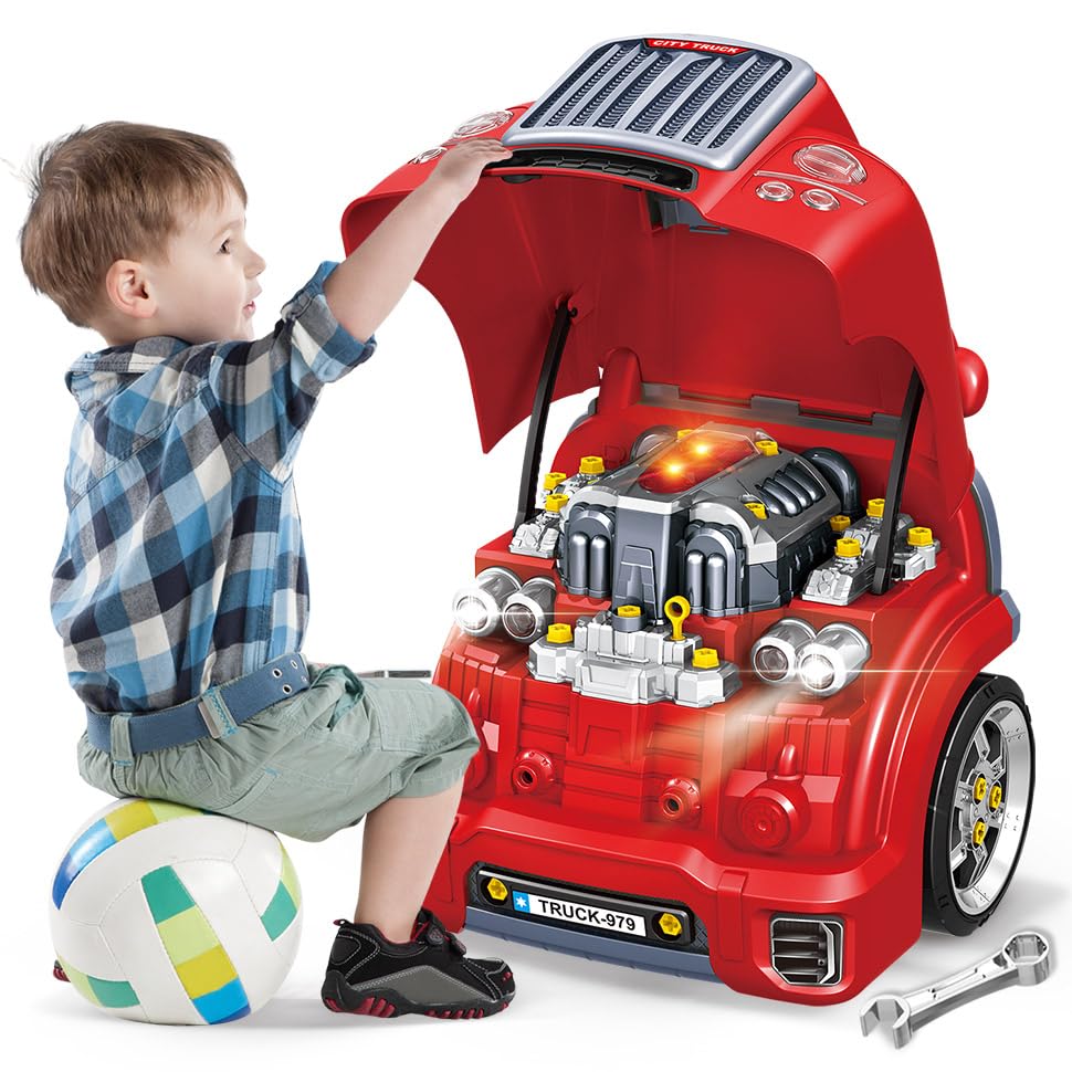 Interactive Truck Engine Toy with Removable Parts - Lights, Sounds, and Fun for Young Mechanics -Unleash their Creativity and Mo