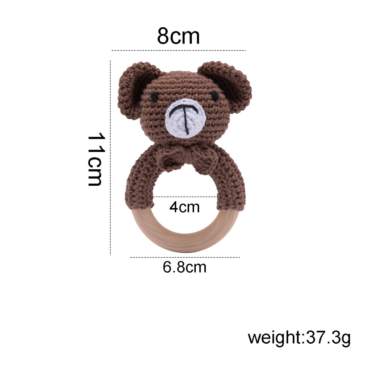 Wooden Teether Crochet Baby Rattle, Crochet Baby Toys, Organic Wooden Newborn Toys, Newborn Animal Rattle Toys,Knitted Stuffed Animals Gifts For Baby, Brown Bear
