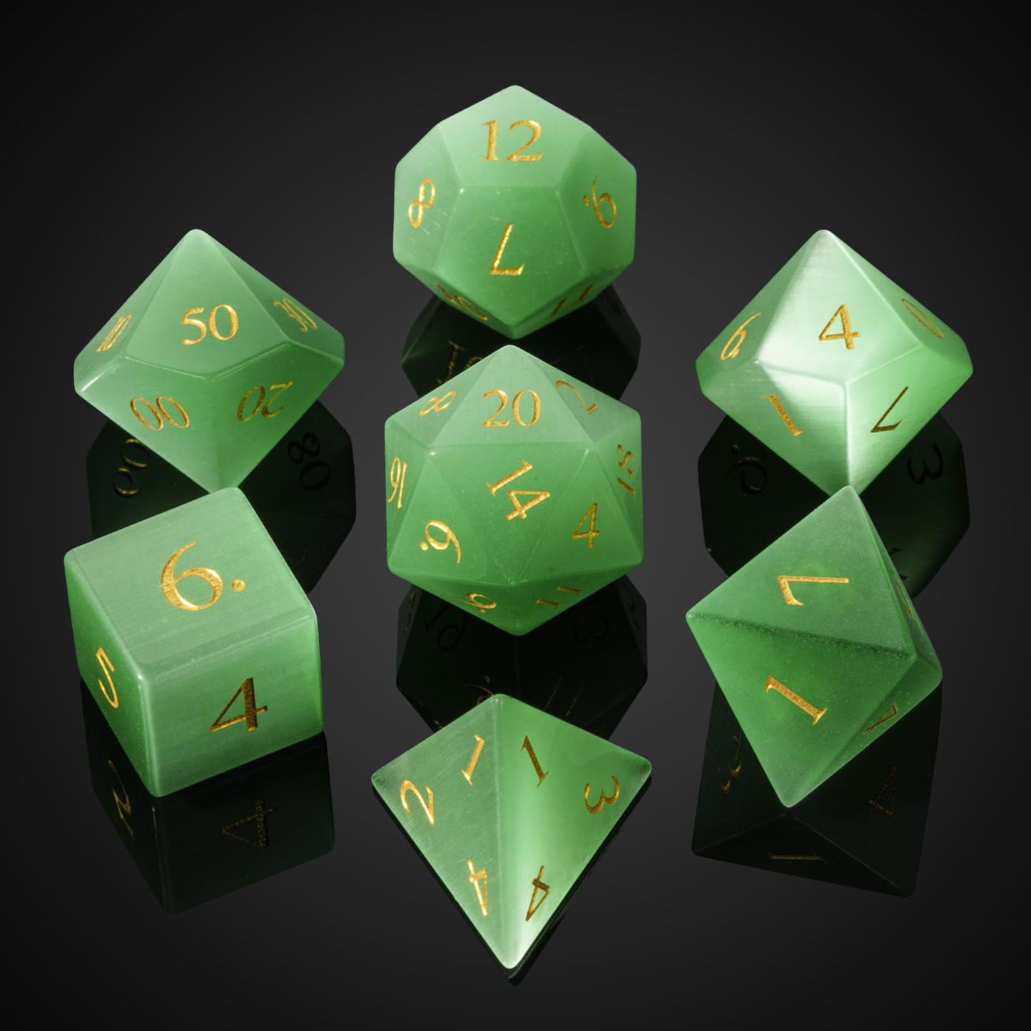 UDIXI Natural Gemstone DND Dice Set, 7PCS Crystal D&D Dice for Dungeons and Dragons, Handmade Stone Dice for MTG Table Games (Gr