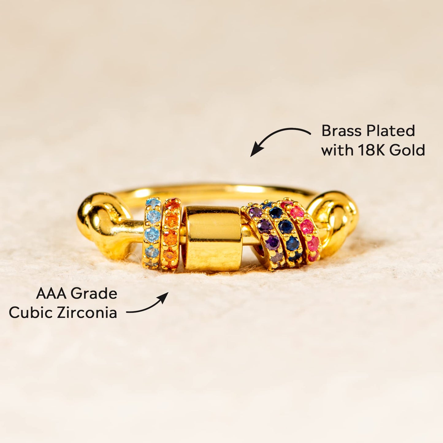 Storyjewellery Fidget Rings For Women, Anxiety Ring For Women, Gold Plated Spinner Ring Anxiety Spinning Stress Relieving Ring F