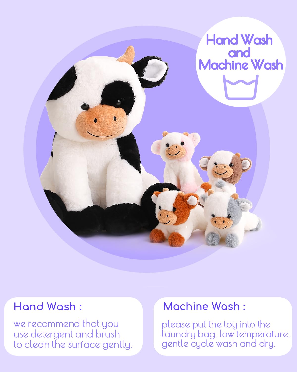 Vposyako 5 Pieces Cow Stuffed Animals For Boys Girls, 1 Mommy Cow With 4 Babies Soft Plush Toy Set Gifts For Kids Children 3 4 5