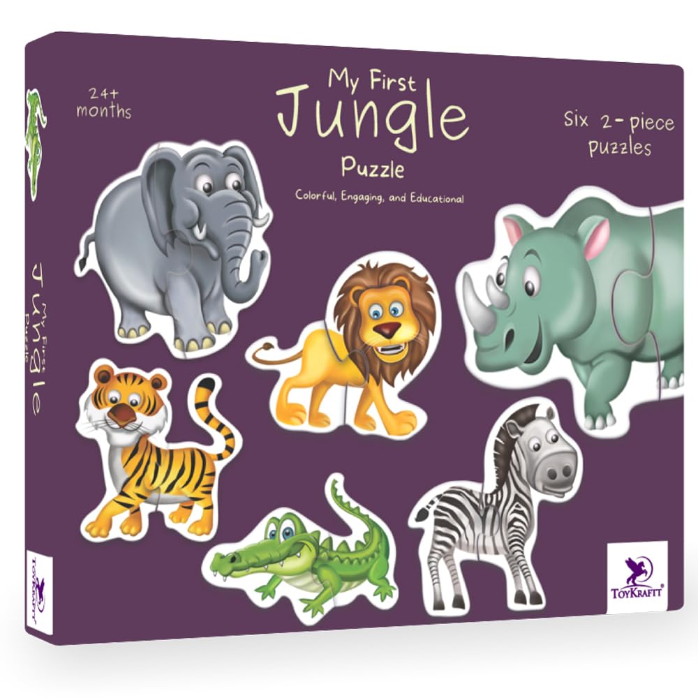 TOYKRAFTT Chunky Infant Floor Puzzle Toy, 2 Piece Puzzles for Kids Age of 2-3 Years, Educational Toys My First Jungle Animal Puz