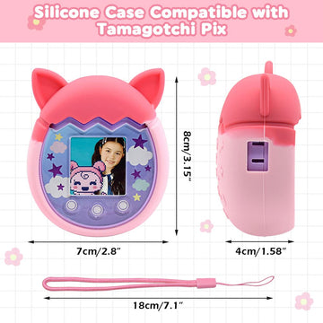 Winceed Silicone Case For Tamagotchi Pix Virtual Pet Game Machine, Protective Cover For Tamagotchi Pix Sleeve Protector Skin With Hand Strap (Pink)