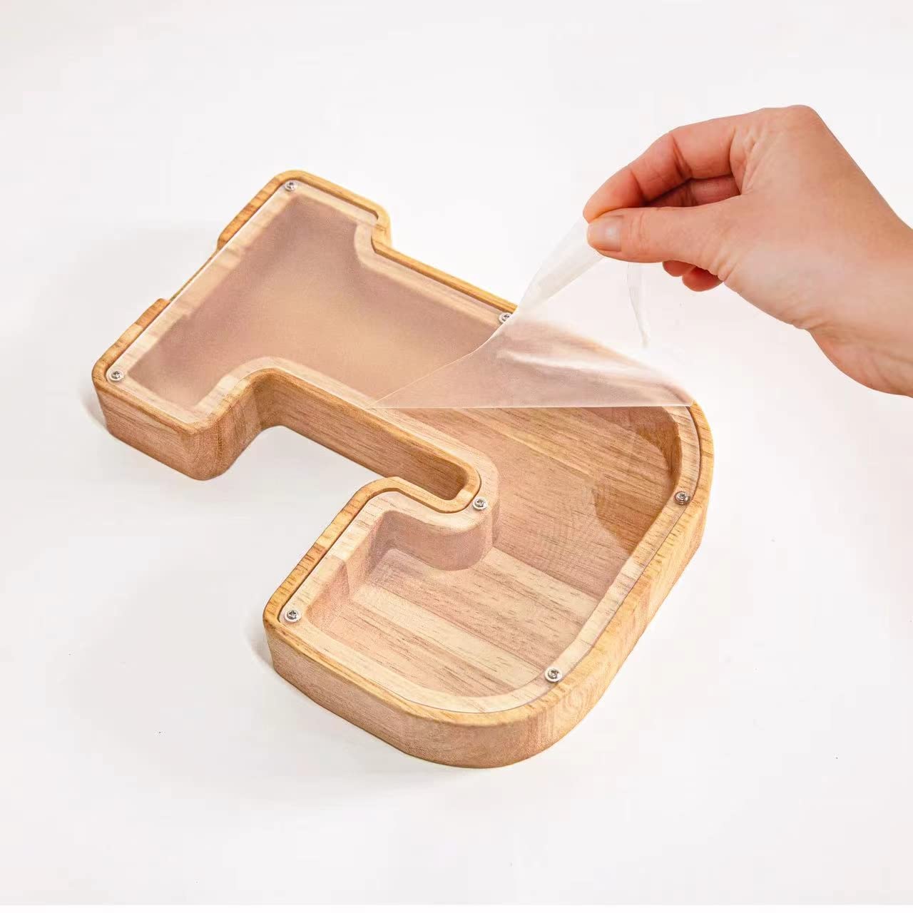 Weidu77 Twenty-Six English Alphabet A-Z Letter Piggy Bank,Large-Capacity Transparent Wooden Alphabet Piggy Bank,Personalized Coin Savings Box, Name Diy Creative Purchase Combination.(J)