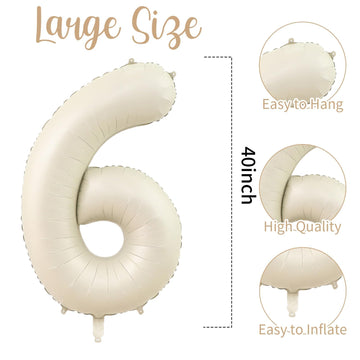 Wpensky 40 Inch White Foil Number 6 Balloon - Large Helium Birthday Decorations for Boys & Girls, 6th Anniversary Party Supplies