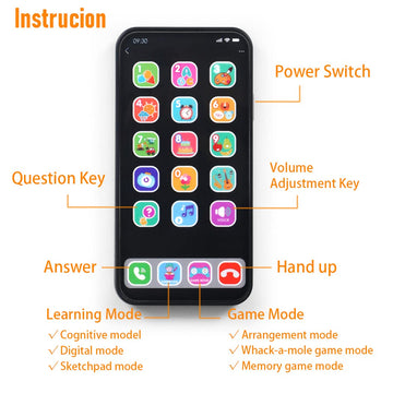 Ella Dream Musical Cell Phone Toy for 1-Year-Olds, Light & Sound, Black, Pretend Play Gift for Toddlers, Boys & Girls