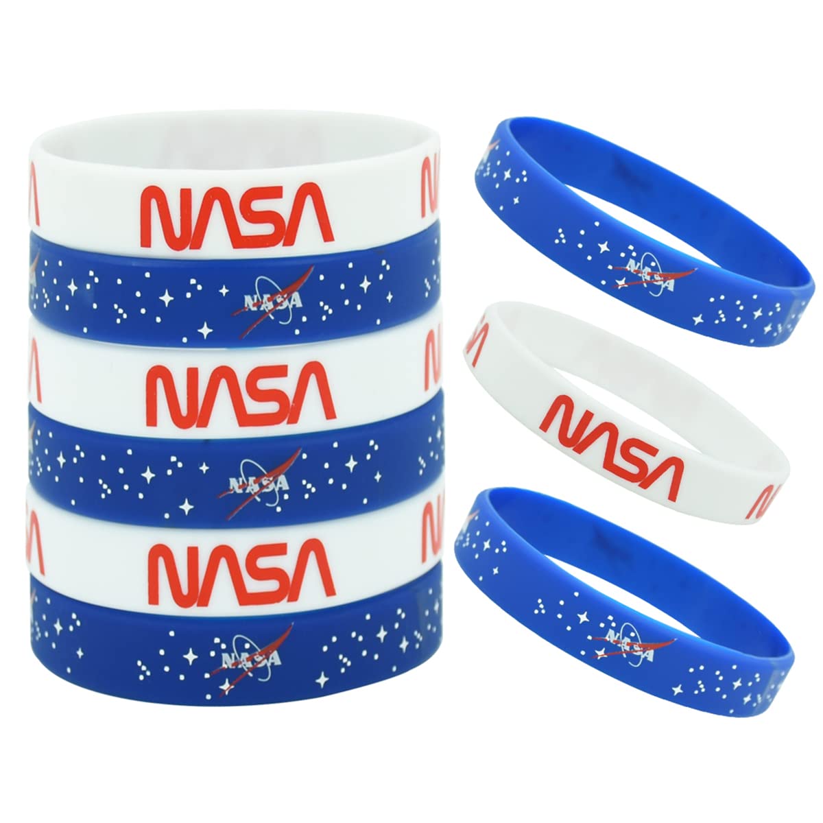 Vuzvuv 18 Pcs Nasa Rubber Bracelets, Outer Space Design Silicone Wristbands Blue and White Color Style Bracelets for Spaces Them