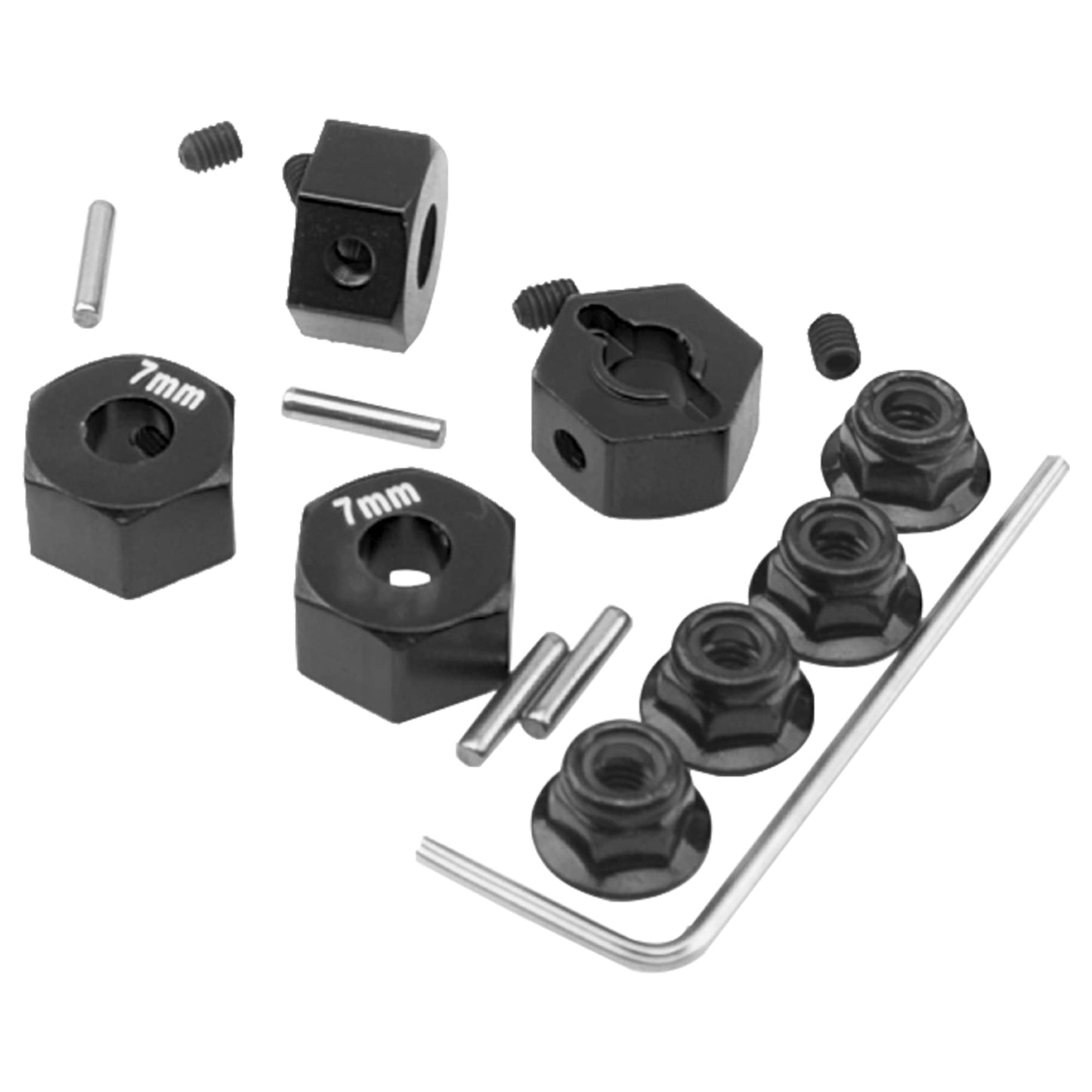 Vgoohobby Metal 12mm Hex Wheel Hubs 7mm Thick Drive Adapters with Flanged Lock Nuts Compatible with Traxxas 1/10 4WD Rustler Sla