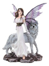 Ebros Purple Winged Fairy Diana With Alpha Snow Direwolf Wolf Statue 10' Tall Fantasy Garden Nymph Fae Pixie Wolves Fairies Figurine Fantasy Decor