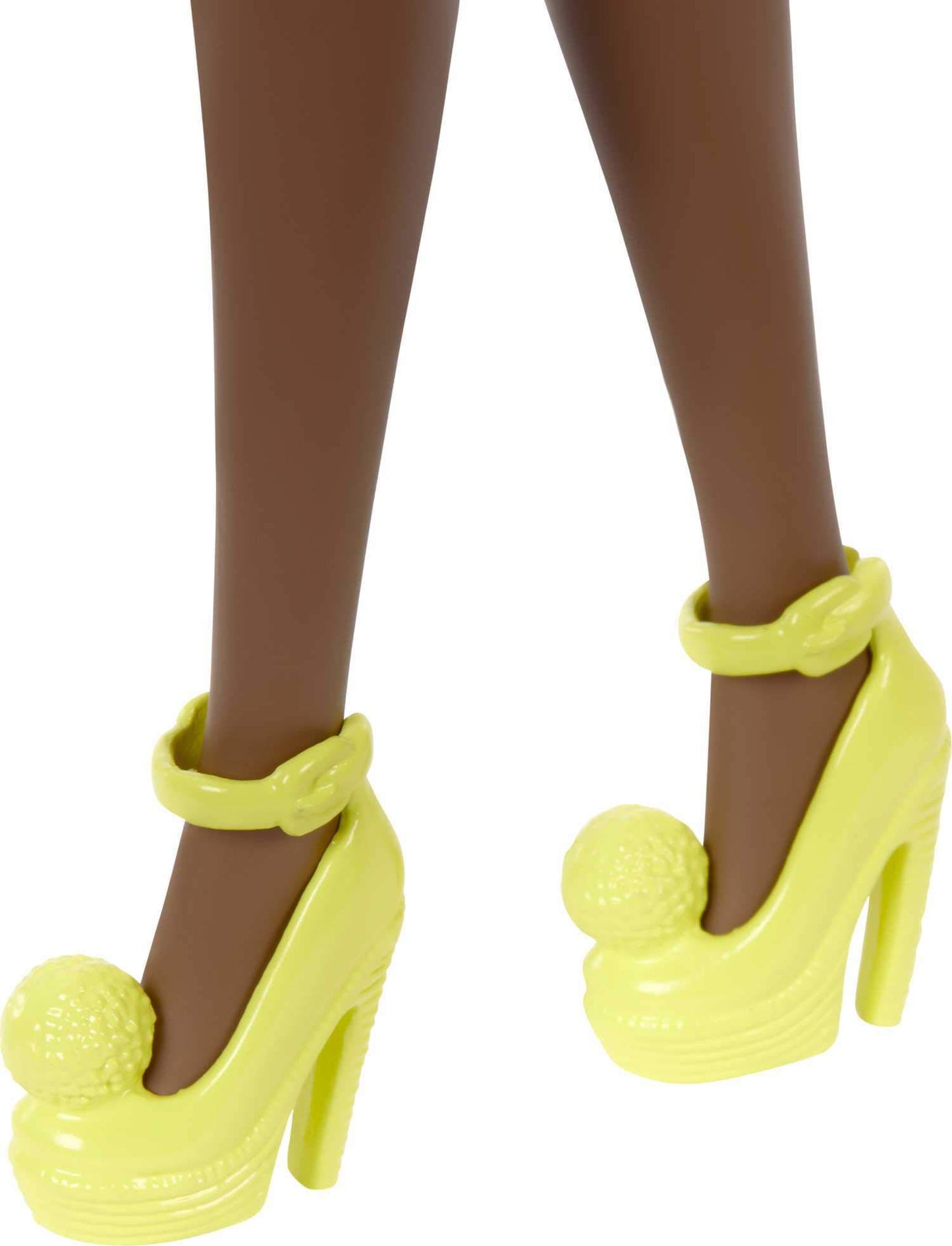 Barbie Fashionistas Doll #156 With Brunette Afro & Blue Lips Wearing Graphic Coat Dress & Yellow Shoes, Toy For Kids 3 To 8 Year