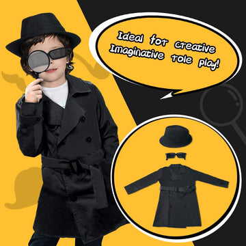 UNGLINGA Spy Kit for Kids - Detective Outfit with Fingerprint Toys, Black, Size 140, Ideal for 5-11 Year Olds, Educational Role Play Costume