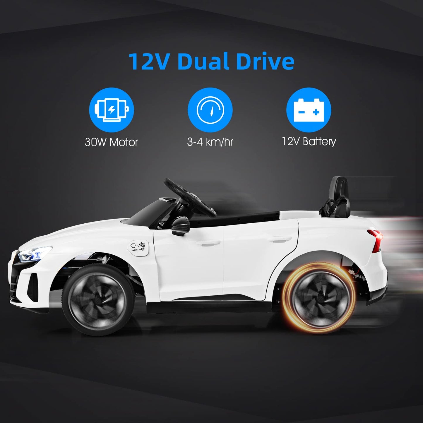 Infans 12V Kids Ride On Car, Licensed Audi Rs E-Tron Gt Electric Vehicle With Remote Control, Toddlers Battery Powered Toy With 4 Wheels Suspension, Led Headlight, Music, Mp3, Usb, Tf Port (White)