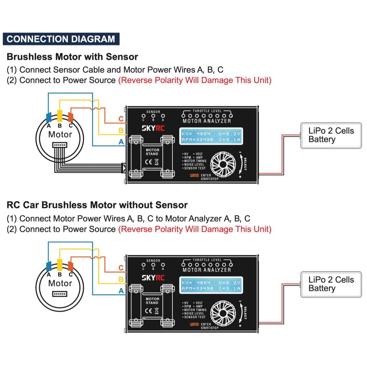 SKYRC Brushless Motor Analyzer - Measure KV, RPM, Timing & Hall Sensor - Model SK-500020 for RC Hobbyists