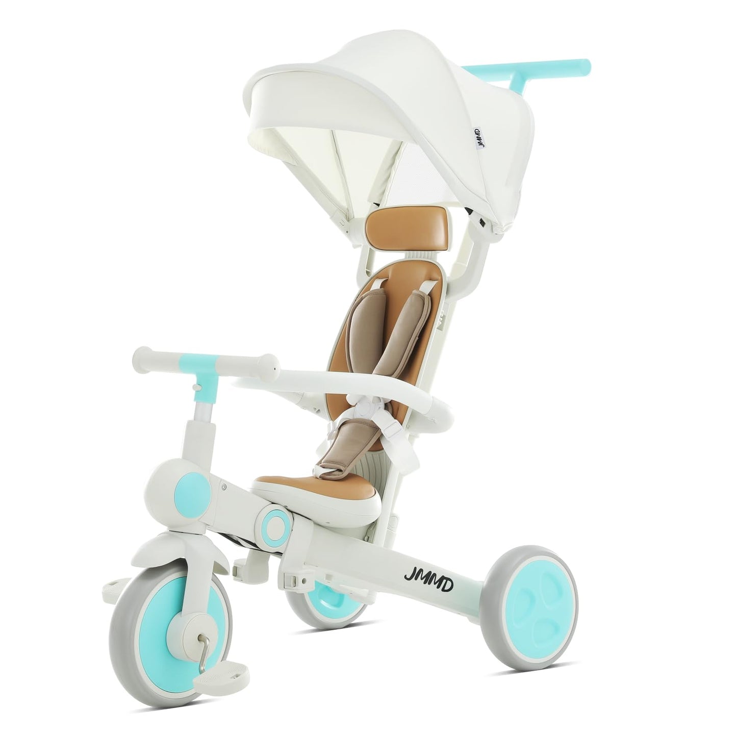 JMMD Baby Tricycle, 7-in-1 Multifunctional Kids Trike with Adjustable Parent Handle, Safety Harness & Wheel Brakes, Removable Ca