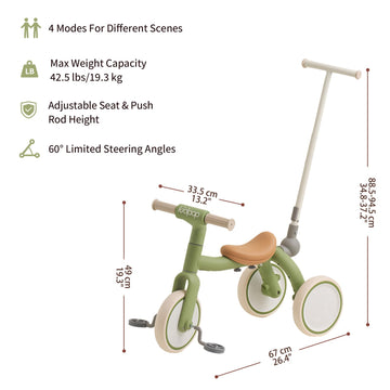 Kidpop Pony 4-in-1 Kids' Tricycles Pedal Vehicles for 1-4 Push Slide Ride On Toy Balance Bike Baby Walker Stroller (Green)