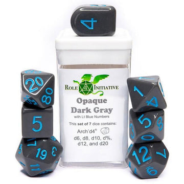 Role 4 Initiative R4I Dice w/ Arch'd4: Opaque - Dark Gray w/ Light Blue (7)