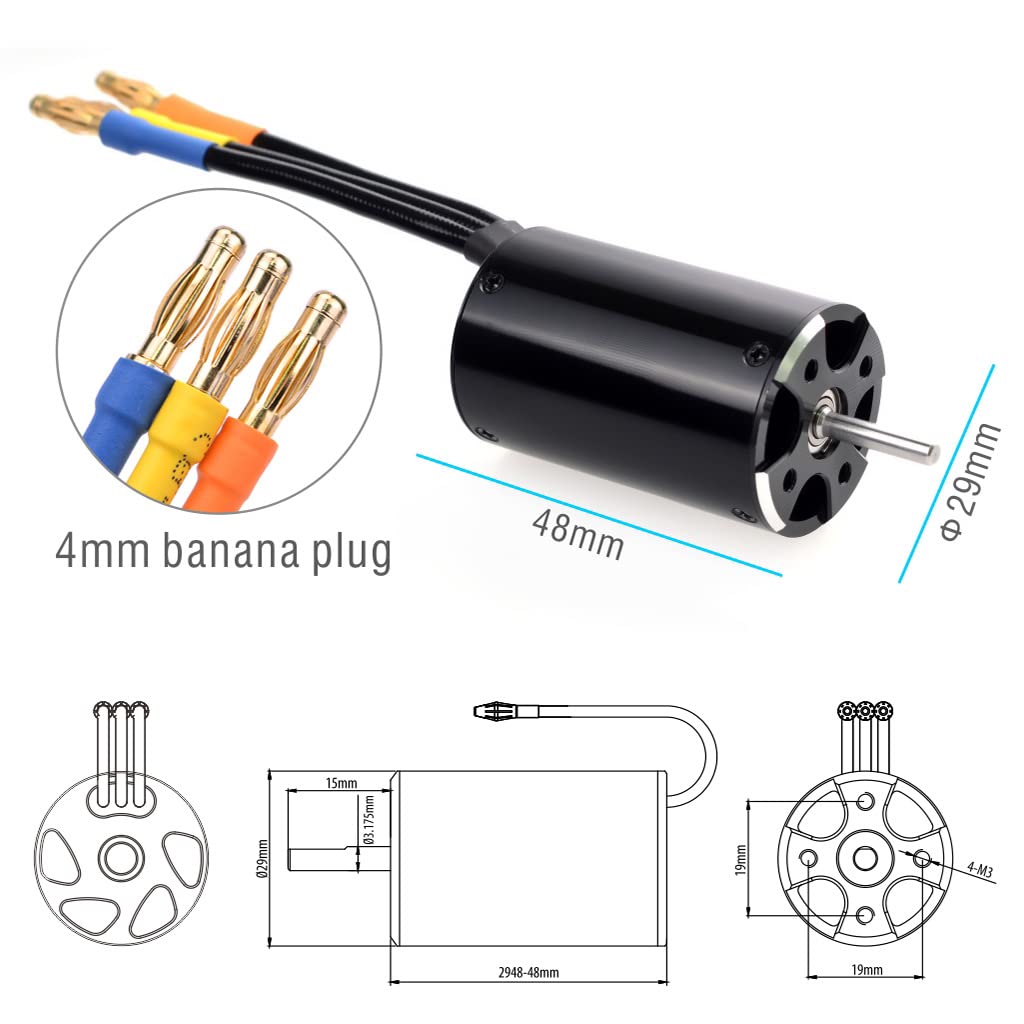 KingVal Replacement 2948 4800KV Brushless Motor Shaft 3.175mm with Water Cooling Jacket Compatible with RC Boat