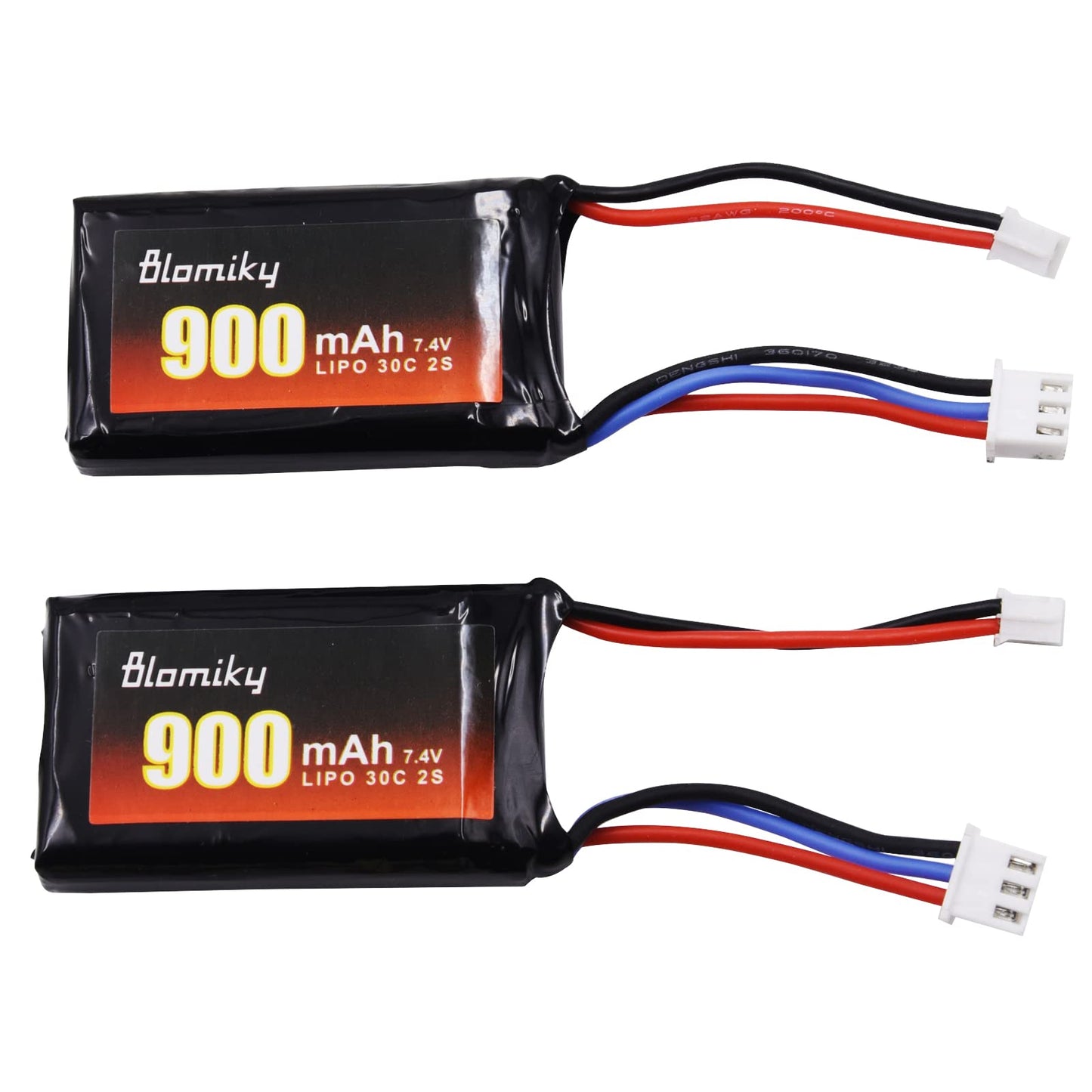 Blomiky 2 Pack 7.4V 2S 900mAh Lithium Rechargeable Battery with PH2.0 Plug Compatible with 1/24 SCX24 RC Cars SCX24 Battery 2