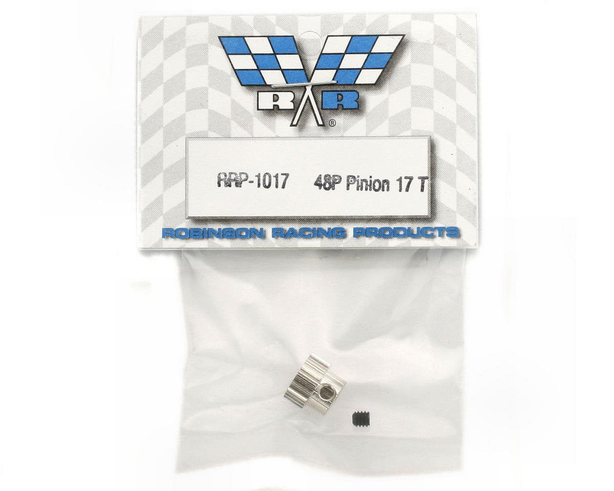 Robinson Racing 1017 Hard Nickel Plated Steel Motor Pinion Gear, 1/8'' Bore, 48 Pitch, 17 Tooth