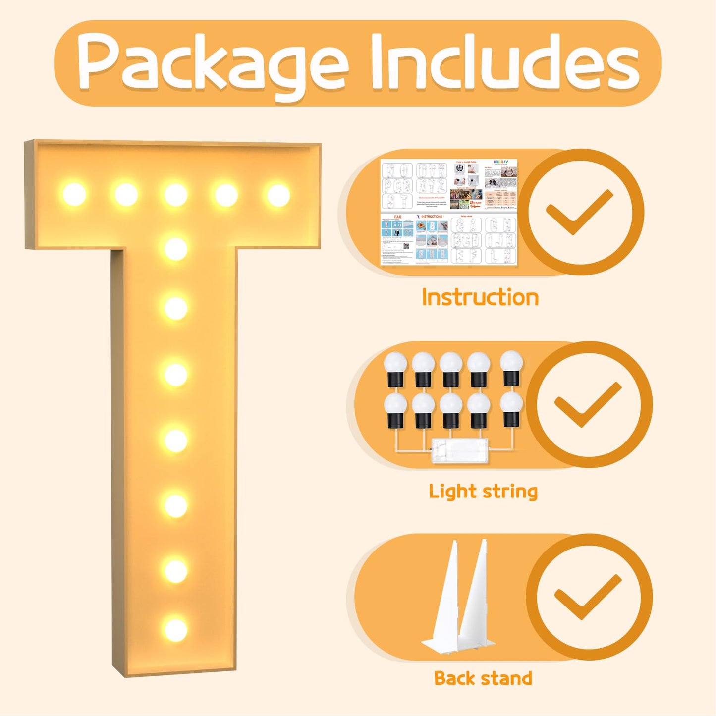 Imprsv 4Ft Marquee Light Up Letters T, Large Light Up Letters For Baby Shower Anniversary Weeding Room Decor, Big Letters For Pa