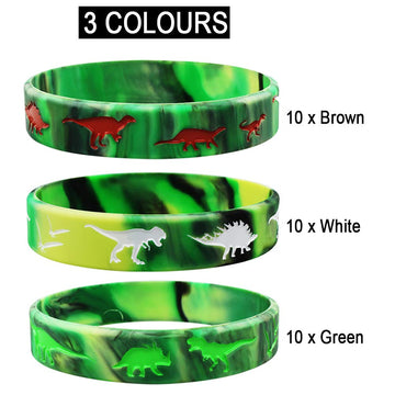 Heqishun 30 Pack Dinosaurs Silicone Wristbands Dinosaurs Bracelets Dinosaurs World Jurassic Party Supplies for Dinosaurs Theme P