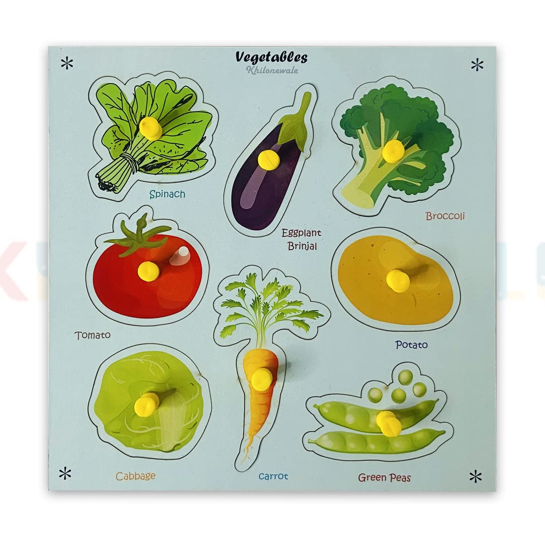 Khilonewale Kids Multicolor Wooden Vegetable Puzzles for Kids Knob Puzzle Set, Educational Learning Board Toy for Children (2