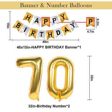 Naninuneno 70Th Gold Birthday Decorations, Gold Black Silver Happy Birthday Balloons Supplies For Boy Men Girl Women, 70 Birthda