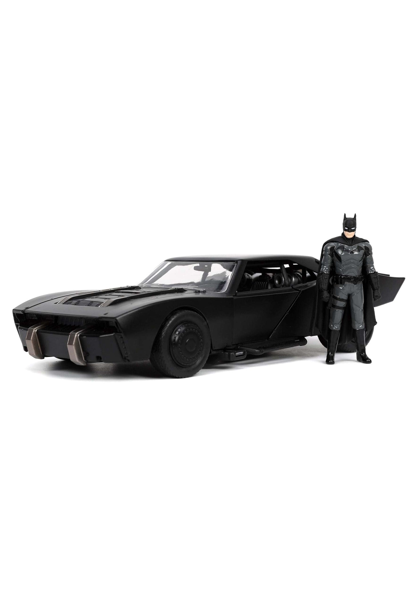 Dc Comics 1:24 The Batman Batmobile Die-Cast Car W/ 2.75' Batman Figure, Toys For Kids And Adults,Black/Silver