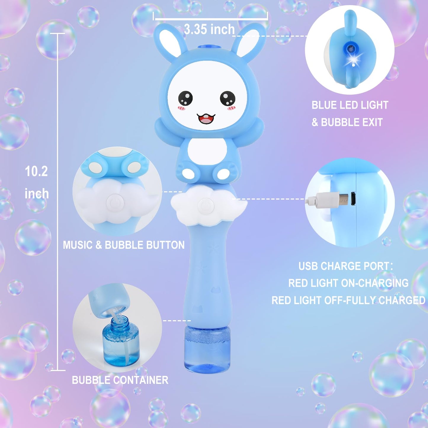 Cartoon Bunny Bubble Machine For Kids With Bubble Solutions,Cute Rabbit Bubble Blower Toys,Electric Musical Bubble Wand,Usb Rech