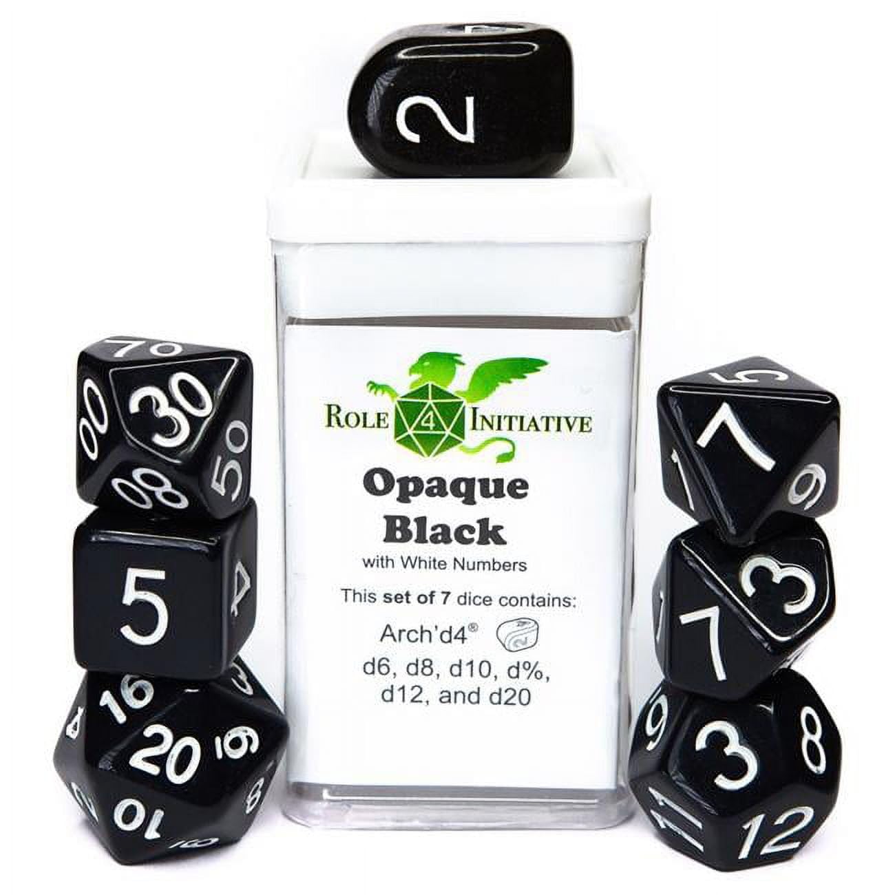 Role 4 Initiative R4I Dice w/ Arch'd4: Opaque - Black w/ White (7)