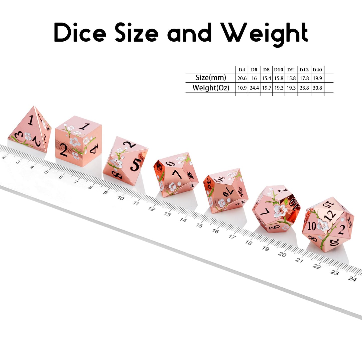 Metal Dice Set D&D, DNDND 7 PCS Flower Metallic DND Dice Set with Grogeous Gift Case for Dungeons and Dragon Tabletop Game (Gold