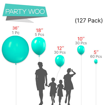 Partywoo Teal Balloons, 127 Pcs Teal Blue Balloons Different Sizes Pack Of 36 Inch 18 Inch 12 Inch 10 Inch 5 Inch Turquoise Balloons For Balloon Garland Or Balloon Arch As Party Decorations, Teal-Y69