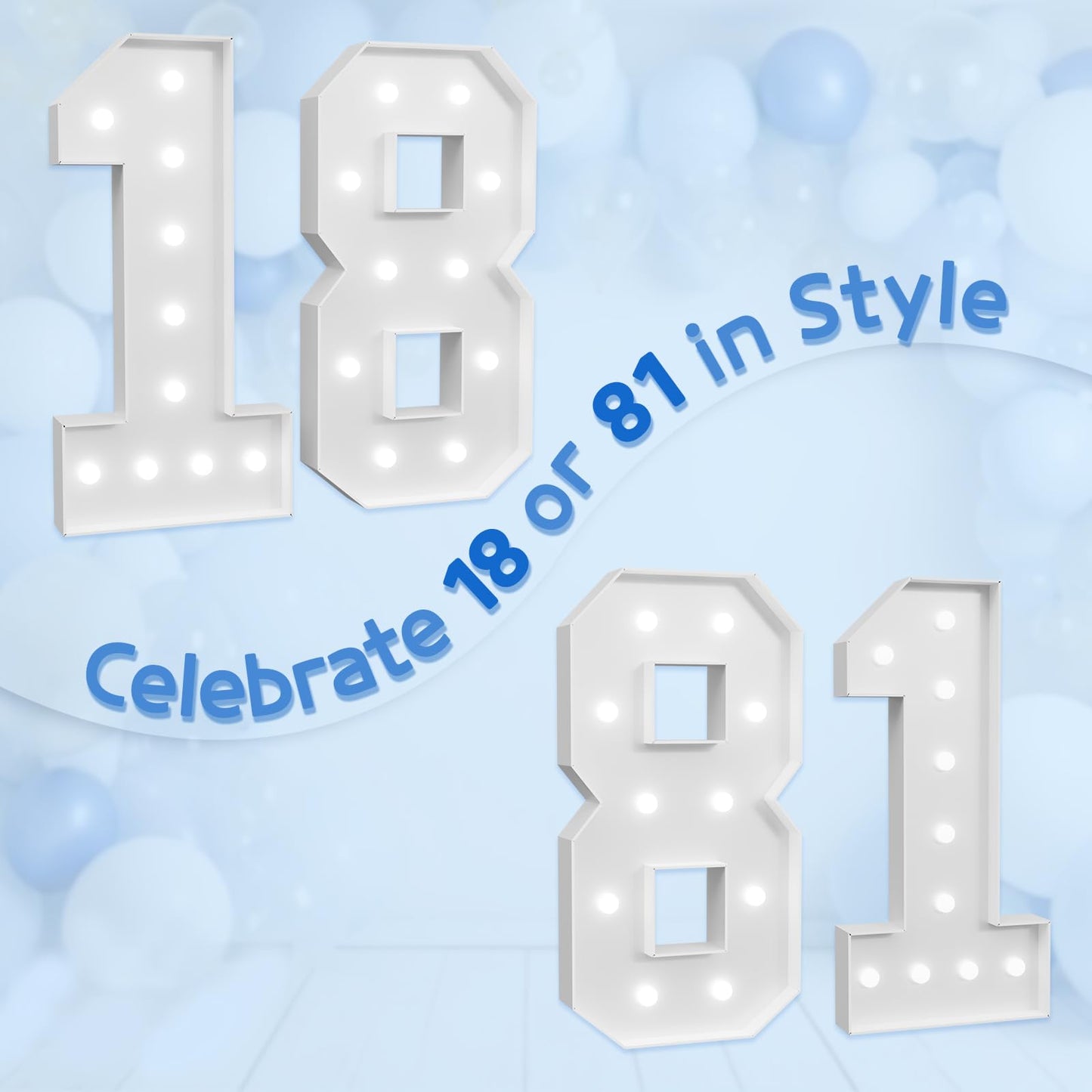 imprsv 4ft Light Up Number 18 Decorations - Foam Marquee Birthday Decor for 18 Year Olds, Age 18, Color: Age 18