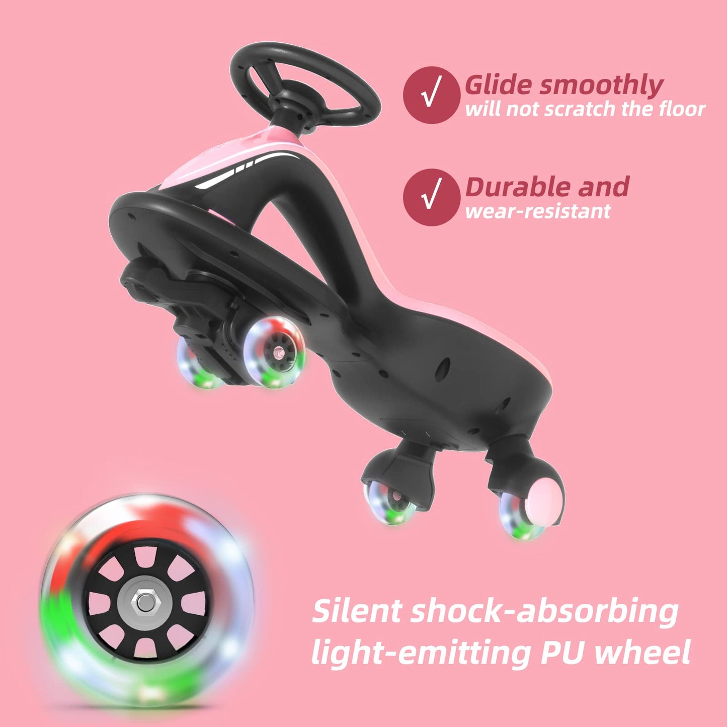 Glaf Electric Wiggle Car Ride On Toys For Kids 3+ Years Old Electric Vehicles For Toddler Boys Girls With Rechargable Battery Powered Pedal Anti-Rollover Wheels With Lights (Black)