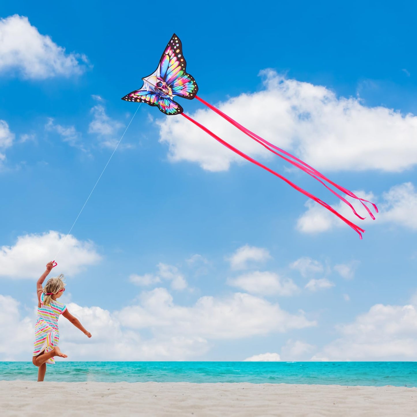 2 Pack Kids Kites - Small Butterfly & Skull Designs, Easy To Fly Kites For Ages 8-12, Beach & Park Outdoor Activities, Perfect E