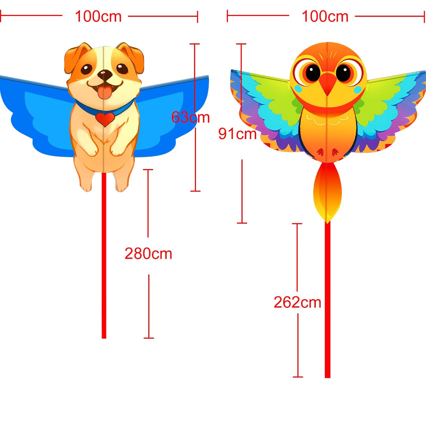 Hengda Kite 3 Pack Of Kites,Bird And Dog And Duck Kite,For Kids Beginners And Adults Cute Design High Definition Printing Easy T