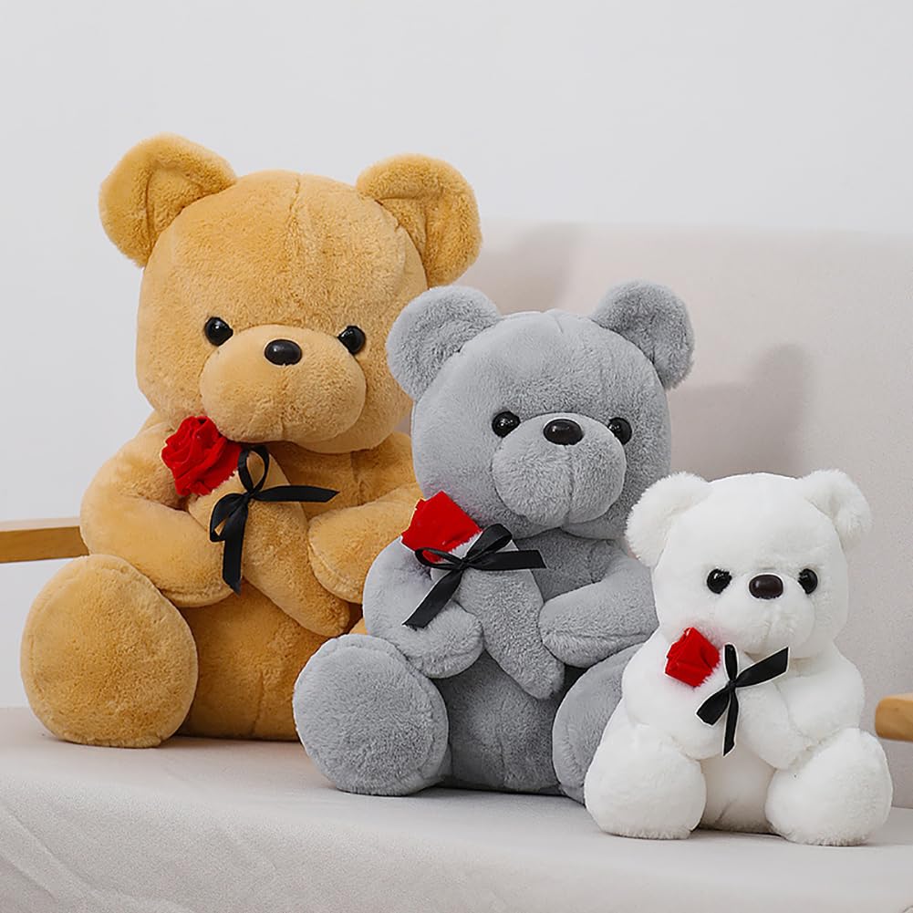 Wgxzyq 12 Inch Teddy Bear Stuffed Animal With Rose, Soft Cuddly Stuffed Plush Bear, Gifts For Kids Baby Toddlers On Baby Shower,