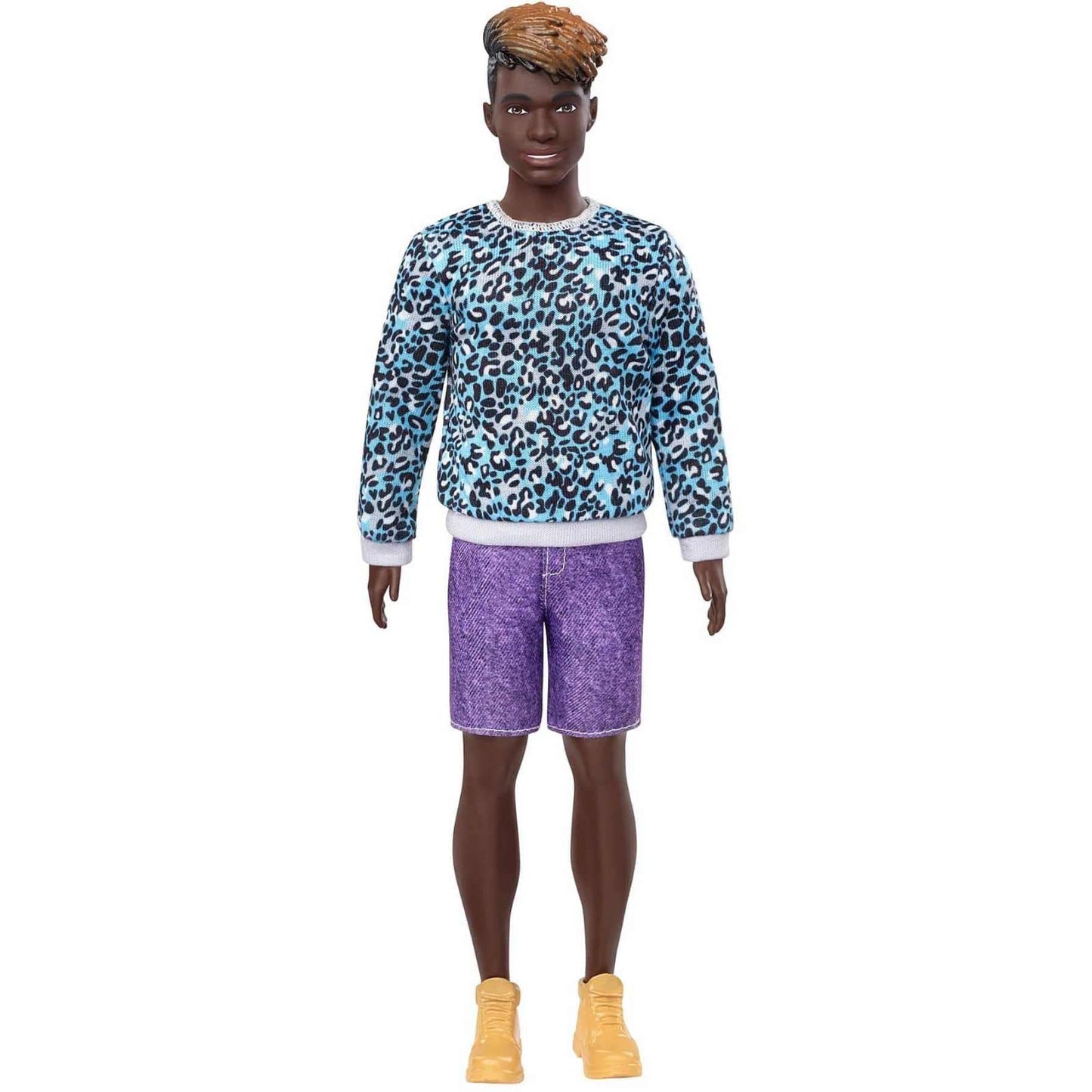 Barbie Ken Fashionistas Doll #153 With Sculpted Dreadlocks Wearing Blue Animal-Print Shirt, Purple Shorts & Boots, Toy For Kids