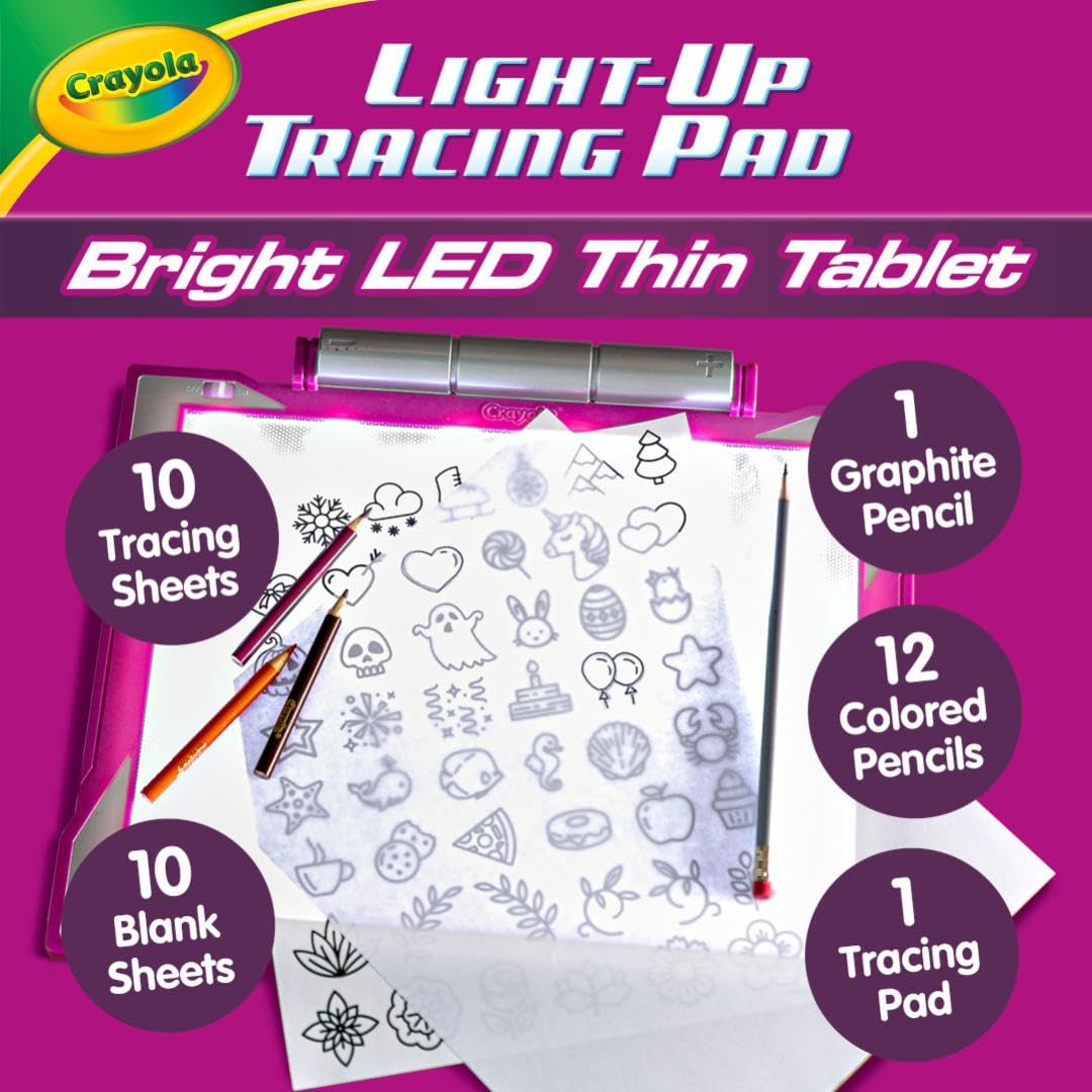 Crayola Light Up Tracing Pad - Pink, 12"W x 11"H, Plastic Art Kit for Kids, Model 04-0908, Easter Gifts for Girls & Boys, 6