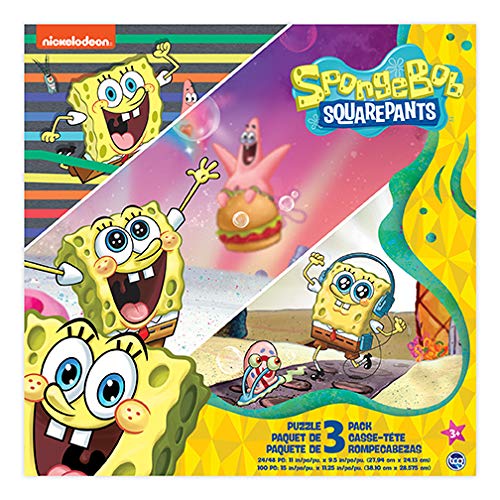 Spongebob Squarepants - 3 In 1 Jigsaw Puzzles For Kids. Great Birthday & Educational Gifts For Boys And Girls. Colorful Pieces Fit Together Perfectly. Great Preschool Aged Learning Gift.
